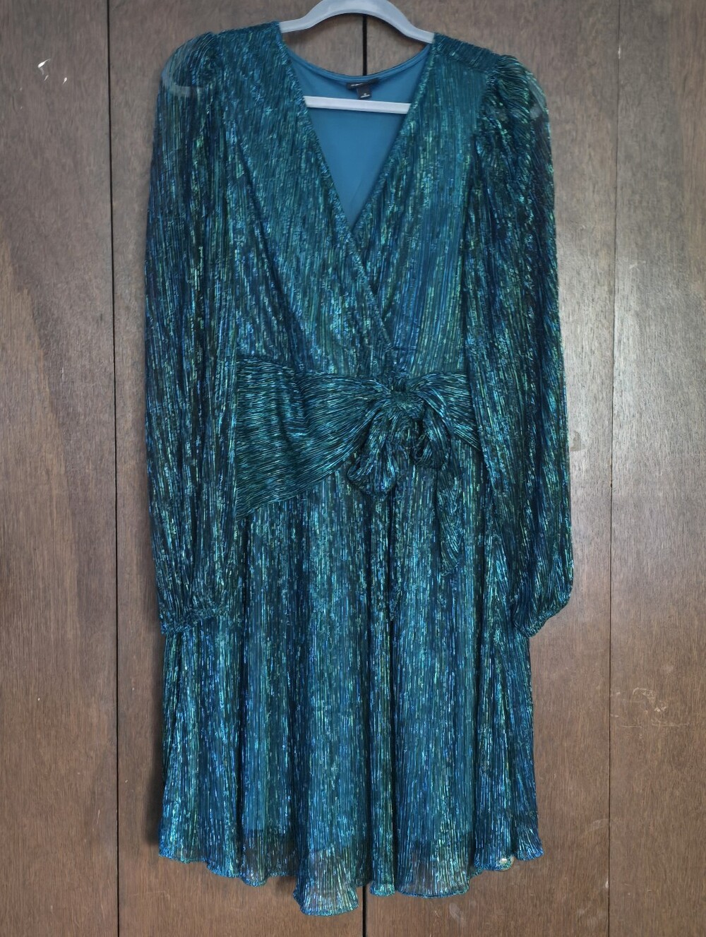 Torrid Surplice Tie Waist Mini Dress Emerald Silver Glitter